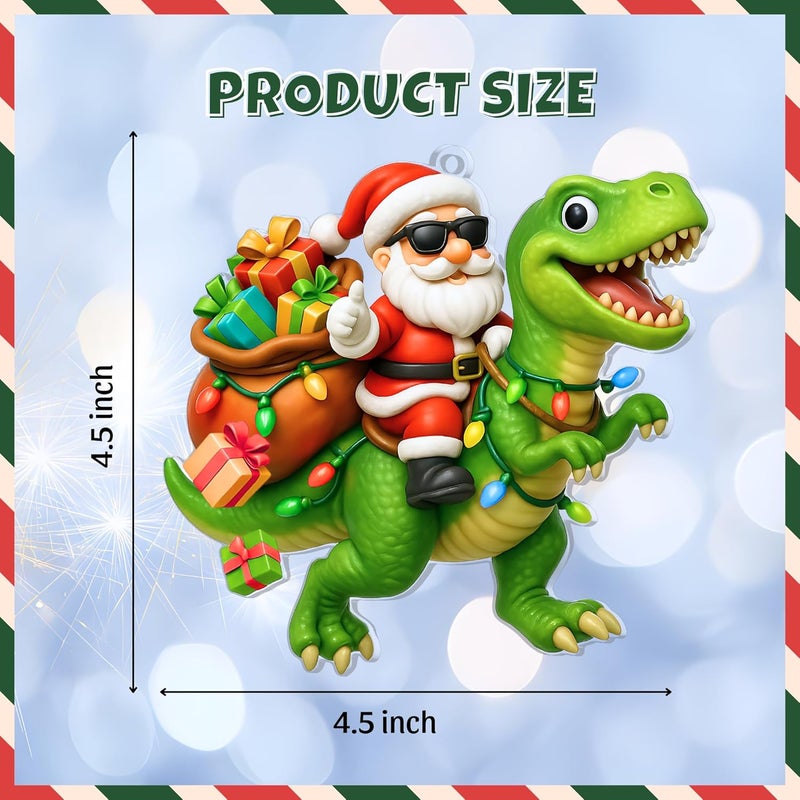 Hutato Santa Riding Dinosaur Ornament - Dinosaur Christmas Ornament, Christmas Ornaments Kids, Boy Ornaments for Tree, Dino Ornaments for Xmas, Novelty Santa Claus Gift, Boys Dino for Child - Image 3